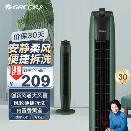 格力(GREE)【香薰送风】定时塔扇家用电风扇大风量无叶风扇易拆洗电扇柔风落地扇台式摇头小型风扇 FL-08X65g