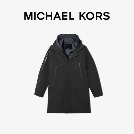 MICHAEL KORS迈克高仕 男士连帽保暖中长款棉服外套 黑色 001 M