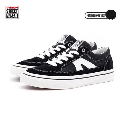 VISION STREET WEAR Stick复古经典黑低帮翻毛皮帆布鞋男女街头运动板鞋新款 经典黑 36