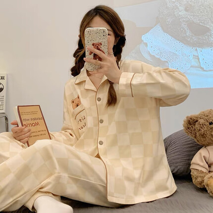 俞兆林睡衣女长袖春秋款四季可爱棉质开衫女士宽松可外穿家居服套装 L