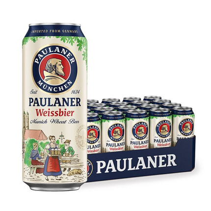 柏龙（Paulaner）德国原装进口啤酒 Paulaner保拉纳小麦啤酒白啤500ml*24听整箱