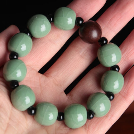 简匠 汝州原矿汝窑豆绿釉手串汝瓷饰品10个瓷珠直径12mm 汝瓷手串
