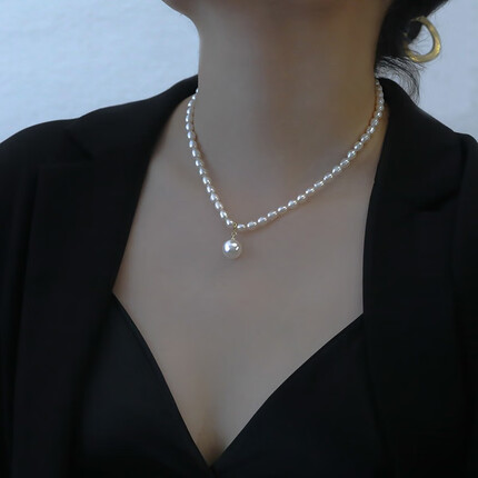 伊黛儿简约气质淡水珍珠14K包金项链首饰母亲节生日礼物送妈妈婆婆女友 A3X307淡水珍珠吊坠