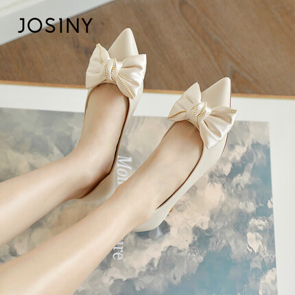 卓诗尼高跟鞋女 气质时尚通勤细跟高跟鞋休闲浅口时装鞋女J29D1N15J741 米白色 38 