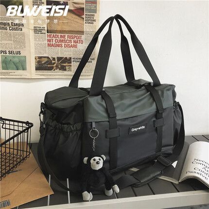 布维斯SL022绿旅行包 男大容量牛津布手提包男 运动健身包带挂件