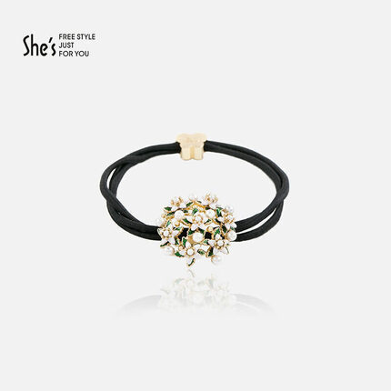 She's发饰 栀子花撞色滴油花朵简约皮筋细发绳 生日礼物 送女友