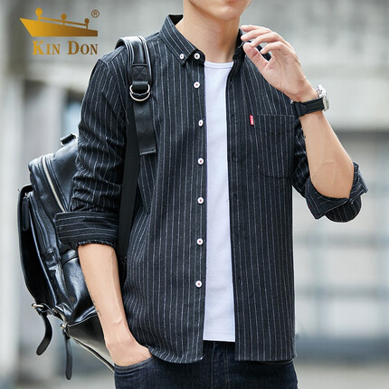 金盾（KIN DON）长袖衬衫男韩版修身免烫纯色棉质商务休闲大码男士衬衣 J02253 深灰色 XL
