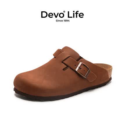 Devo Life的沃软木鞋 休闲时尚舒适百搭包头鞋 鞋子女夏季新款拖鞋3624 深棕磨砂皮 35