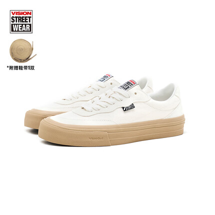 VISION STREET WEAR FLAT TOP 米白色低帮翻毛皮帆布鞋男女街头运动滑板鞋 米白色 38
