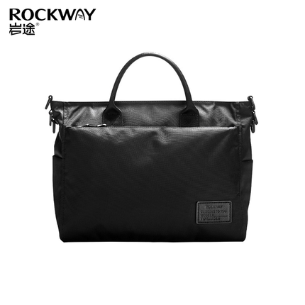 Rockway岩途 休闲手提包牛津布男士商务出差公文包简约尼龙斜挎包电脑单肩包 黑色 XL