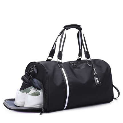 凡凡麦旅 大容量旅行包男士运动健身包训练包短途出差包手提行李包收纳袋 黑色（干湿分离+独立鞋仓） 大号