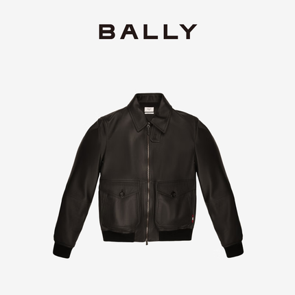 BALLY/巴利男士黑色皮革衬衫领夹克外套6300644 黑色 48