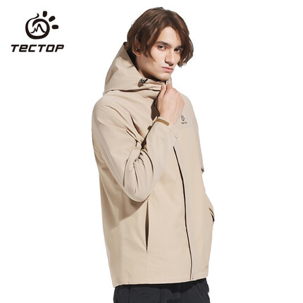 探拓（TECTOP）户外90白鸭绒内胆三合一冲锋衣情侣可拆卸防寒保暖外套羽绒登山服西藏防水透气运动服 男款沙卡其 L
