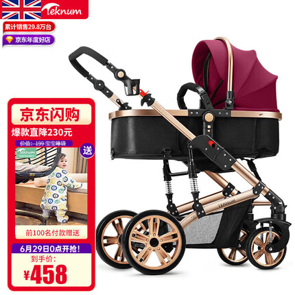 TEKNUM 英国婴儿推车高景观宝宝可坐可躺双向童车避震轻便折叠BB婴儿车 酒红色3D立体减震
