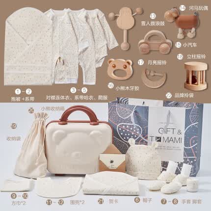 Temami婴儿衣服新生儿初生礼盒套装宝宝满月百天礼物实木玩具母婴用品大全 婴儿雪花衣服小熊玩具礼盒（适合0-6个月）