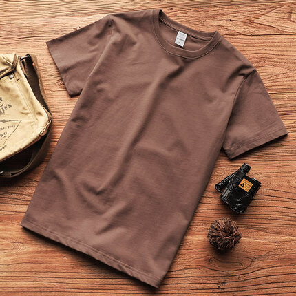 季言夏季250g厚实重磅纯棉短袖t恤男夏美式汗衫男咖啡色纯色半袖体恤 咖啡色 XL