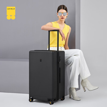 地平线8号行李箱拉杆箱 男女大容量托运箱26英寸PC箱 轻音万向轮旅行箱 黑色