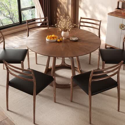 韵存家居 实木餐桌小户型新中式家用饭桌高端北美进口黑胡桃圆桌B0003