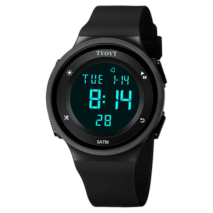 克洛奈品牌手表男士女士送男友秒表倒计时运动游泳防水 全黑 手链+螺丝刀+备用电池