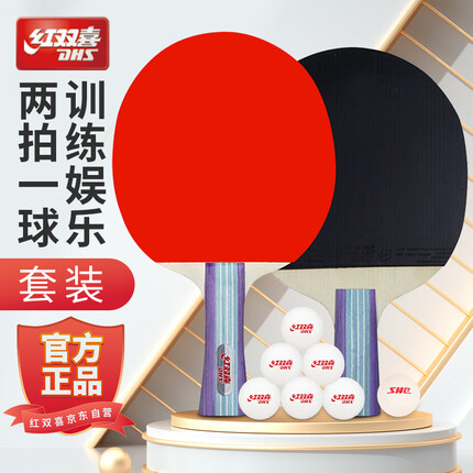 红双喜DHS乒乓球拍横直套装2拍1球I型