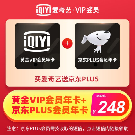【京东Plus联名会员】爱奇艺vip黄金年卡12个月+京东Plus会员年卡12个月