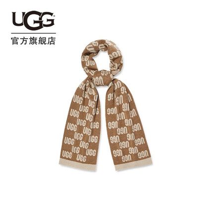 UGG秋季新款女士舒适带品牌徽标款格纹围巾 22665 CHMU | 栗色多色 O/S