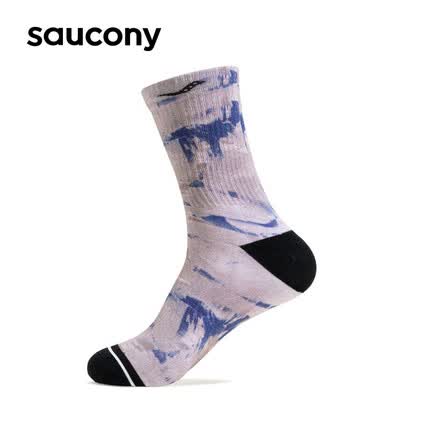 Saucony索康尼男女款透气跑步袜舒适运动中袜钢铁蓝/棕灰色L