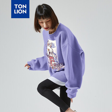 唐狮（TonLion）非人哉联名款秋冬款加绒加厚卫衣女韩版宽松青少年学生百搭上衣626420025046 浅蓝紫 M