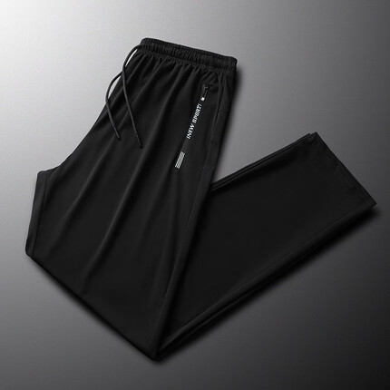 WASSUP LEMON裤子男夏季爆款冰丝裤大码弹力休闲裤男宽松百搭运动裤子男 JC020黑色 平脚 2XL 130-145斤