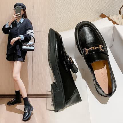 艾斯臣 ACESC 女单鞋懒人鞋潮流百搭黑色粗跟小皮鞋女EAE00B 黑色 37