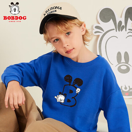 巴布豆童装儿童卫衣男女童长袖上衣中大童 黑色字母-深海蓝 140 