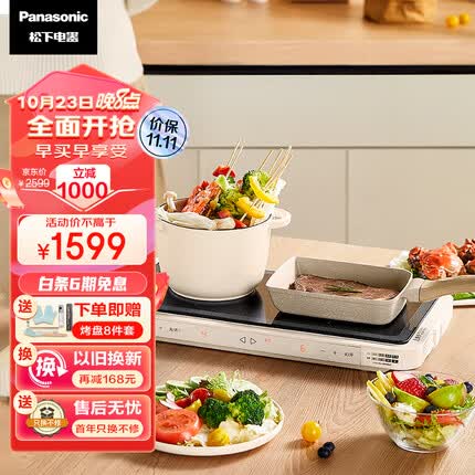松下(Panasonic)多用途锅 mini聚嗨盘 电烤盘 多功能锅 料理锅 烧烤 火锅 聚嗨锅 两种烹饪模式 NF-X1-N