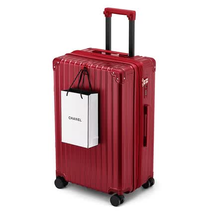 金登仕可扩展拉链行李箱红色结婚陪嫁箱旅行拉杆箱备婚嫁妆皮箱女 波尔多红色 24寸(扩展后容量约增加20%)
