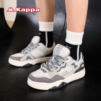 KAPPA卡帕男鞋时尚板鞋2023新款情侣男女休闲拼色板鞋皮面运动小白鞋 静谧灰/朝菌灰/高级灰 42