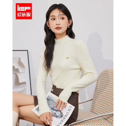 IEF/爱依服2023冬季新款简约高级显瘦修身纹理质感毛织打底衣 杏 F