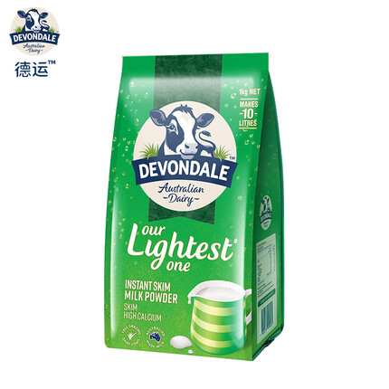 德运（Devondale）澳洲原装进口脱脂成人奶粉1kg袋装(2袋起售) 学生青少年中老年