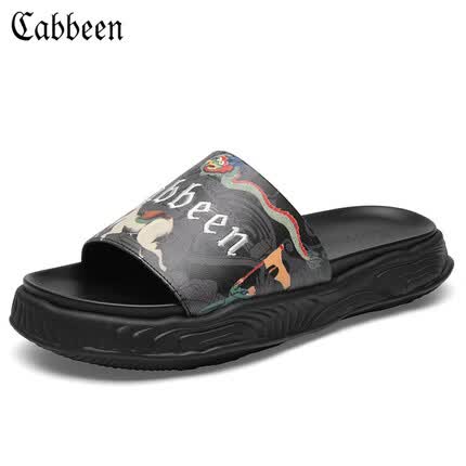 卡宾(CABBEEN)一字拖户外拖鞋外穿拖鞋男鞋简约软底鞋子男 黑色 42