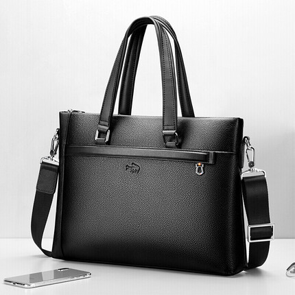 卡帝乐鳄鱼（CARTELO）公文包男士商务手提包大容量男包单肩斜挎横款电脑包黑色