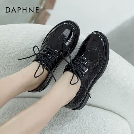 达芙妮（DAPHNE）小皮鞋女英伦风鞋子女新款秋季百搭款系带单鞋女 黑色 35