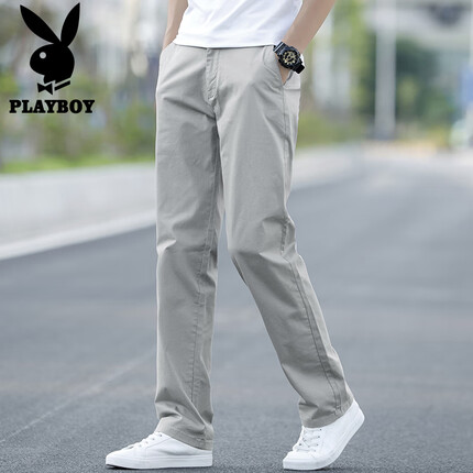 花花公子（PLAYBOY）休闲裤男2023春夏季裤子男士宽松直筒男裤商务潮流男装 浅灰色 32