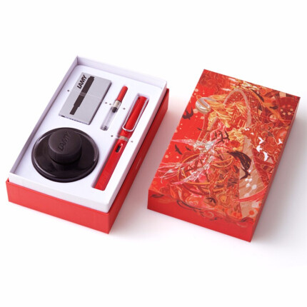 凌美 (LAMY) 狩猎者钢笔墨水笔礼品笔迎新红色礼盒送礼含墨水+吸墨器+墨胆 亮红EF尖 德国进口 送礼礼物