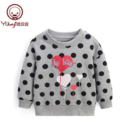 优贝宜 女童圆领卫衣春秋季 儿童长袖卡通上衣 宝宝秋装休闲套头衫 92720#浅花灰 90cm