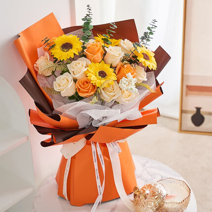 初朵向日葵花束鲜香皂玫瑰花同城生日毕业礼物送老师花束送女友纪念日