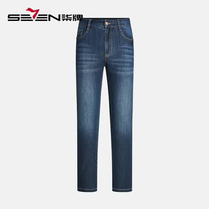 柒牌男装水洗牛仔裤男2023春夏新款时尚休闲直筒长裤 深蓝 32
