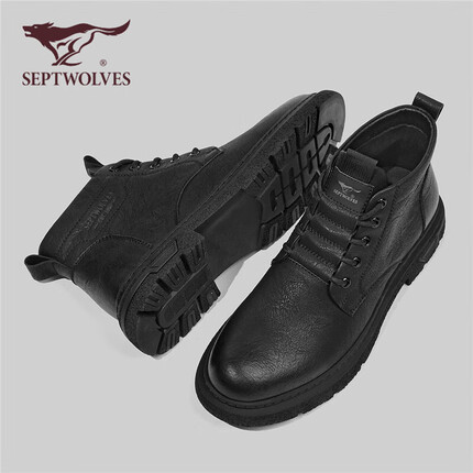 七匹狼（SEPTWOLVES）男靴百搭工装靴休闲鞋复古马丁靴男W86433433391 黑色 42 
