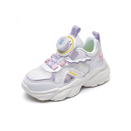 米菲（MIFFY）男童鞋子2023年春季新款儿童运动鞋透气女童学生鞋时尚纽扣老爹鞋 白浅紫 29码