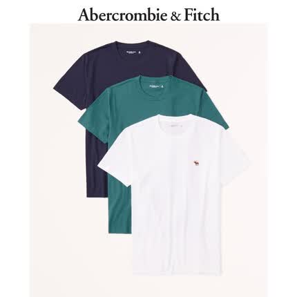 ABERCROMBIE & FITCH男装套装 3件装美式休闲通勤经典简约运动圆领短袖T恤 326007-1 绿色 、藏青和白色 XXL (185/124A)