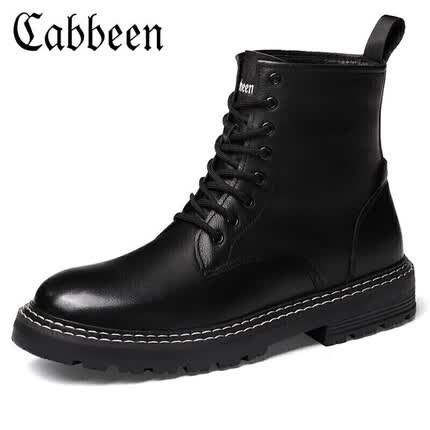 卡宾(CABBEEN)马丁靴男高帮工装靴英伦风百搭潮鞋皮靴中帮男靴男鞋 黑色 40