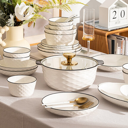 康陌（KANGMO）碗碟套装家用日式简约乔迁陶瓷碗套装餐具整套 6人31件配8英寸汤碗【礼盒装】