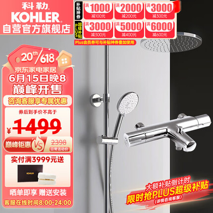 科勒（KOHLER）恒温花洒可升降淋浴器花洒套装三出水恒温淋浴柱 高性价比21088